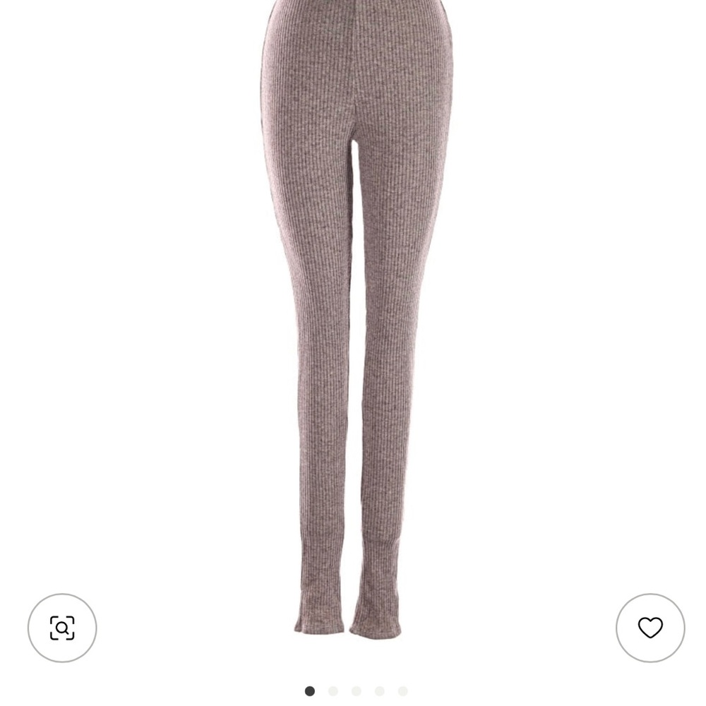 Rib-Knit High-Waist Skinny Pants in Mauve